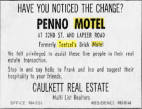 Teetzels Brick Motel (Penno Motel) - Sept 1961 Name Change (newer photo)